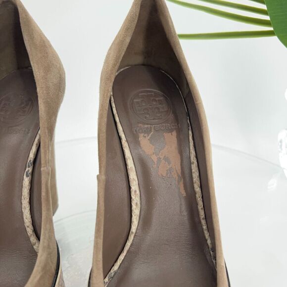 Tory Burch Sandra Pump Women's Size 8 Brown Leather Wedge Heel Platform Phython - Picture 5 of 16